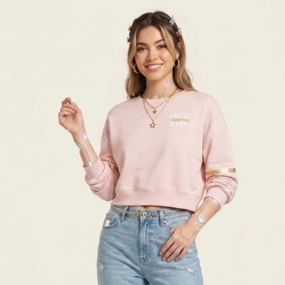 Hollister Retro Chic Y2K Cropped Sweatshirt Petal Pink Graphic California SZ M